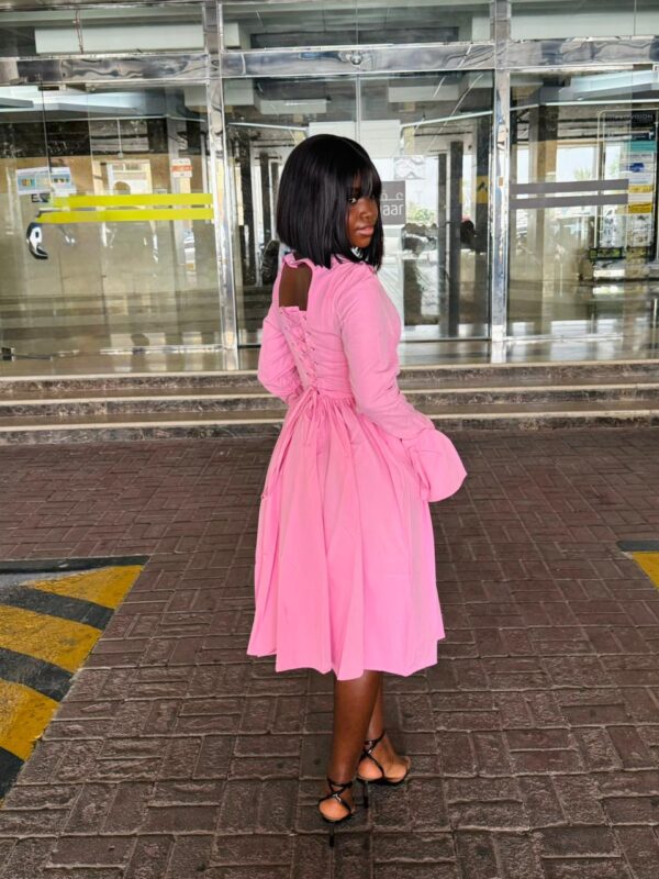 strapless open back dress Vanessa Hot Pink Double Layer Ruched Midi Dress main image 1